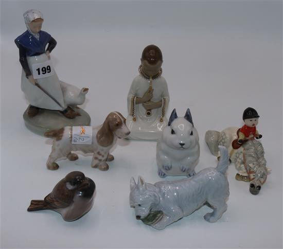 5 Royal Copenhagen figures, 1 dog, and Beswick figure